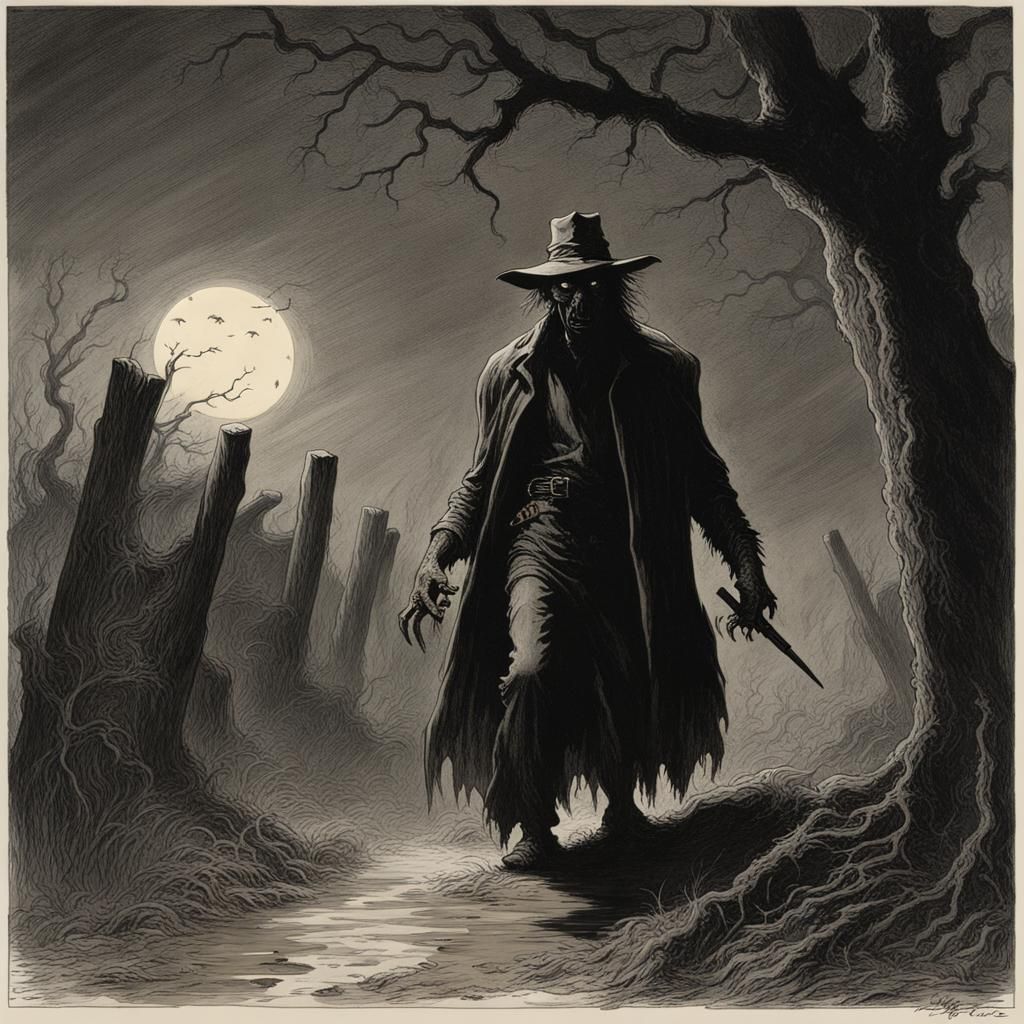 Terrifying Horror Scene in Gustave Doré Style