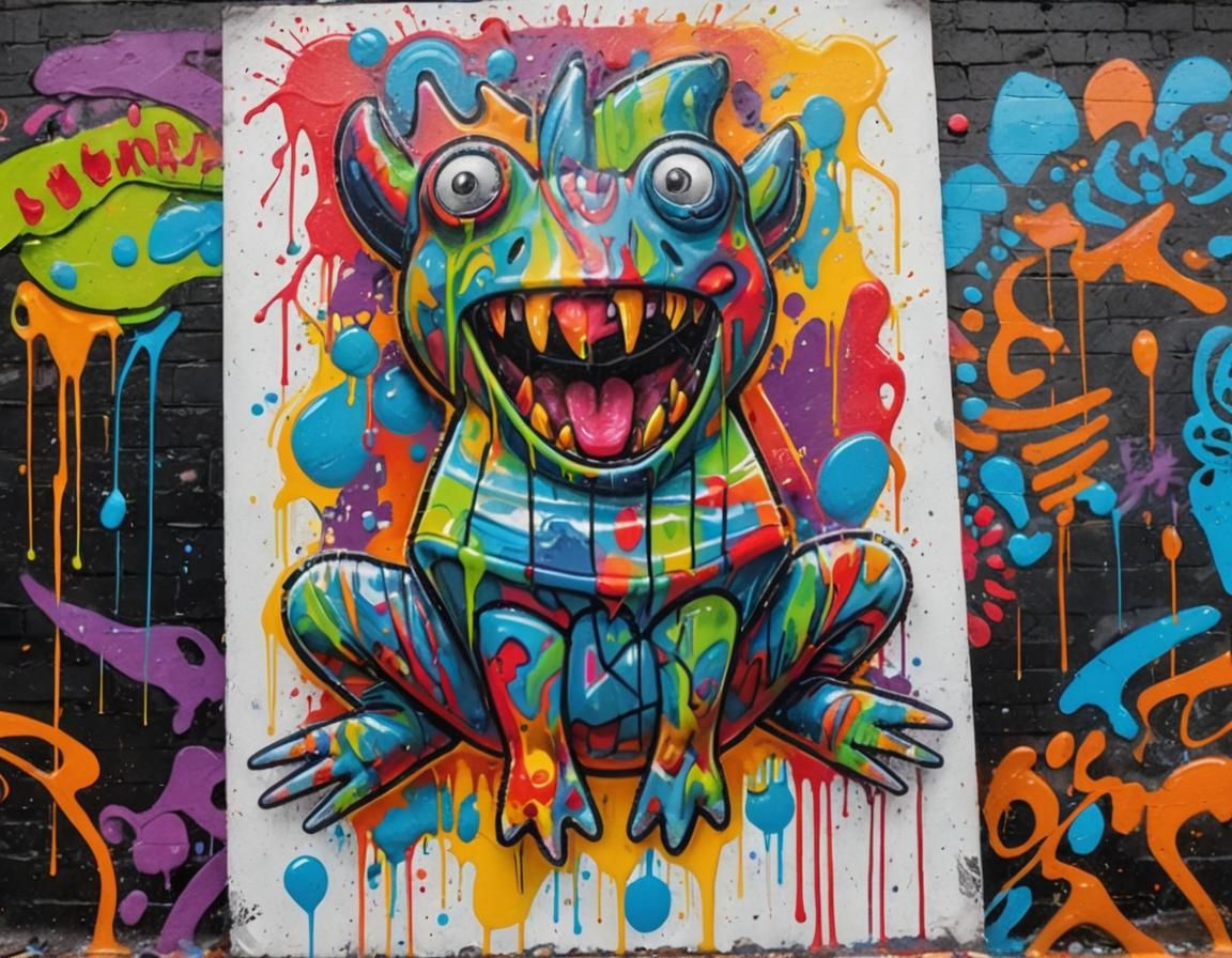 Colorful Polychromatic Graffiti Art with Melting Textures