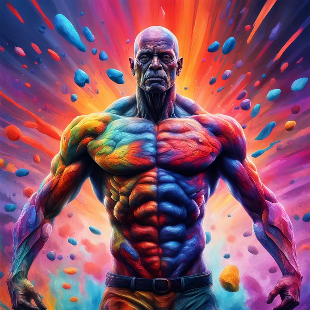 Hyper-Realistic Figure in Vibrant Digital Painting