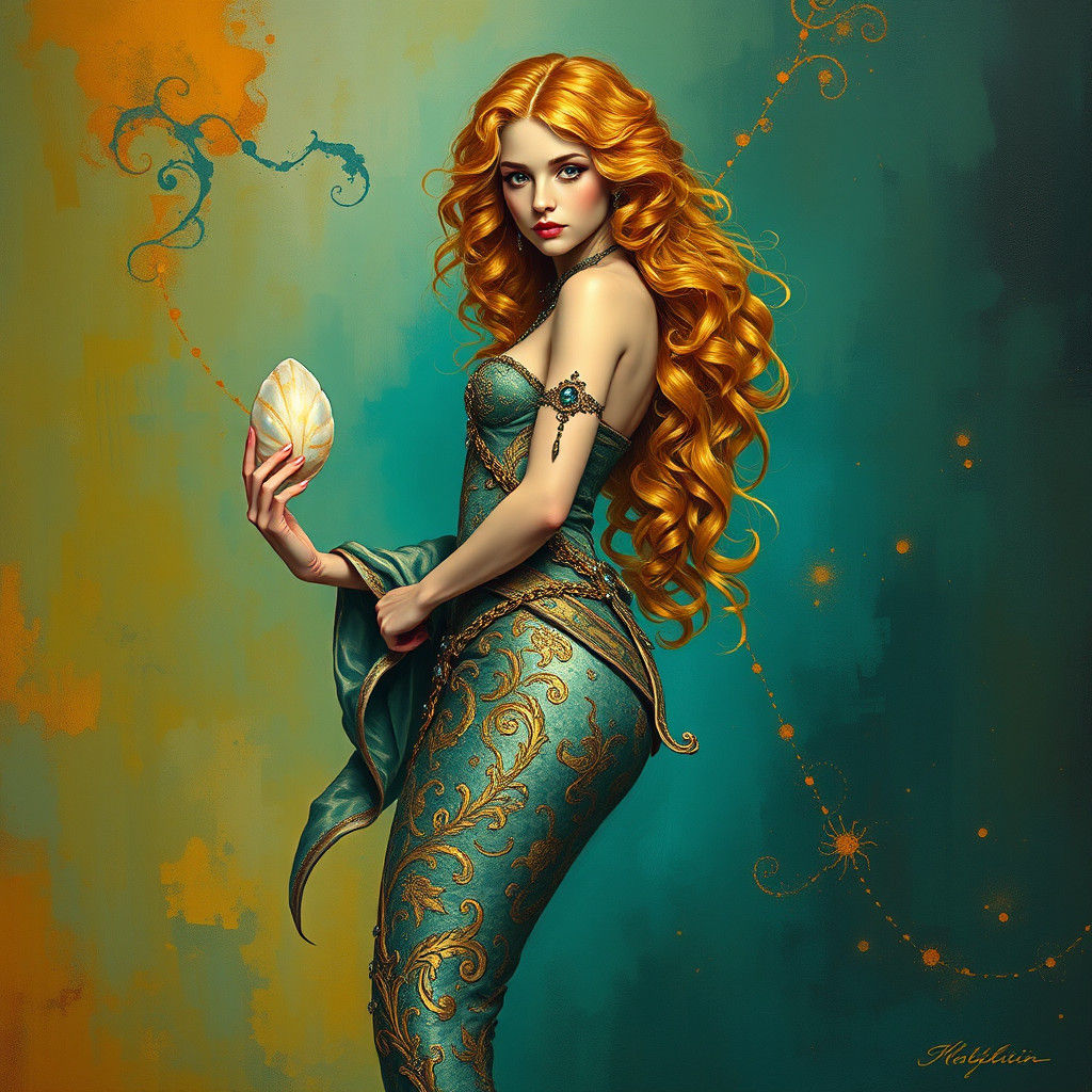 Mermaid in Medieval Dress, Abstract Expressionist Style