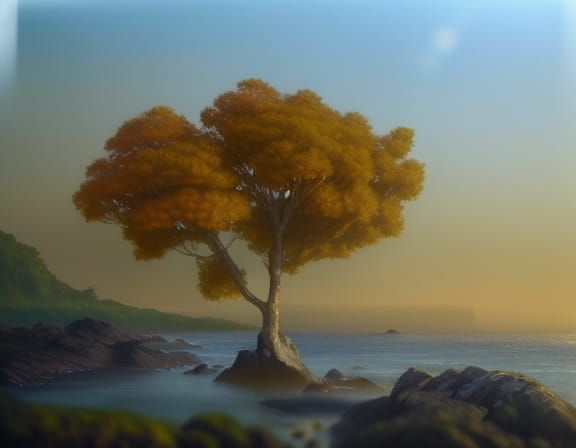 Serenely Beautiful Coastal Hydrangea Tree in Dreamy Brushstr...