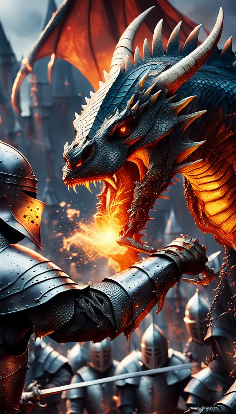 Dragon's Fury: Medieval Battle Fantasy Illustration