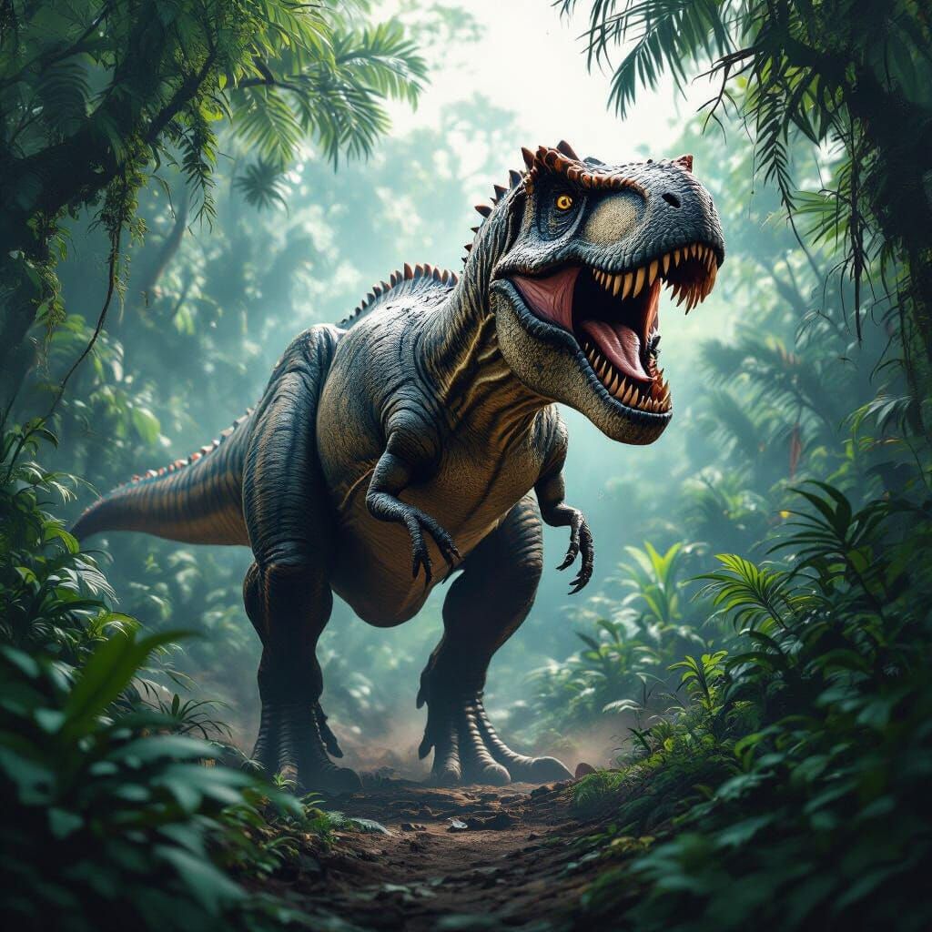 Menacing T-Rex Emerges From Prehistoric Jungle