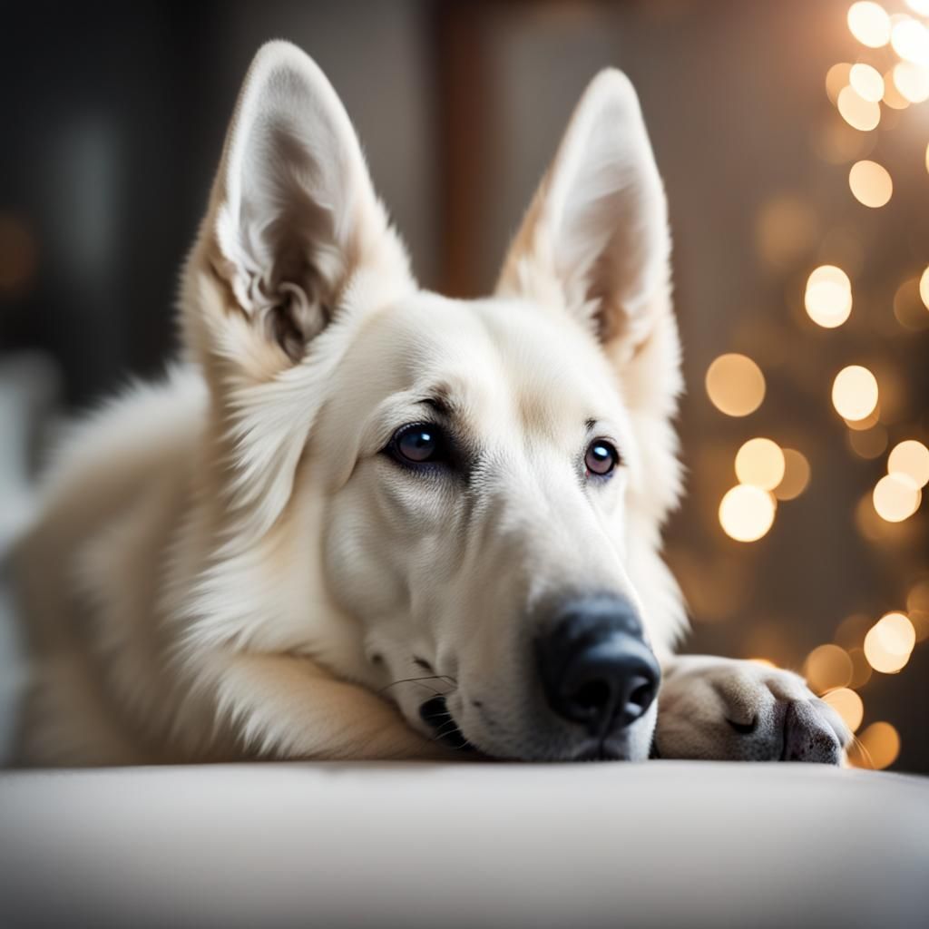 Loyal White Shepherd Dog Portrait in Natural Light