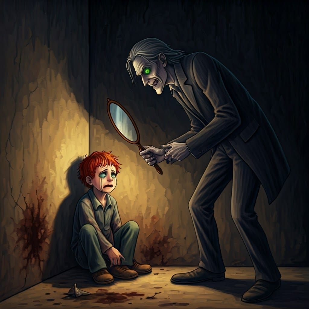 Confrontation: Boy and Mirror, Surrealist Style