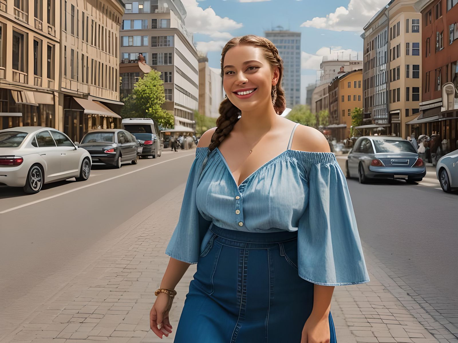 Elegant German Woman on City Street as Oil Painting