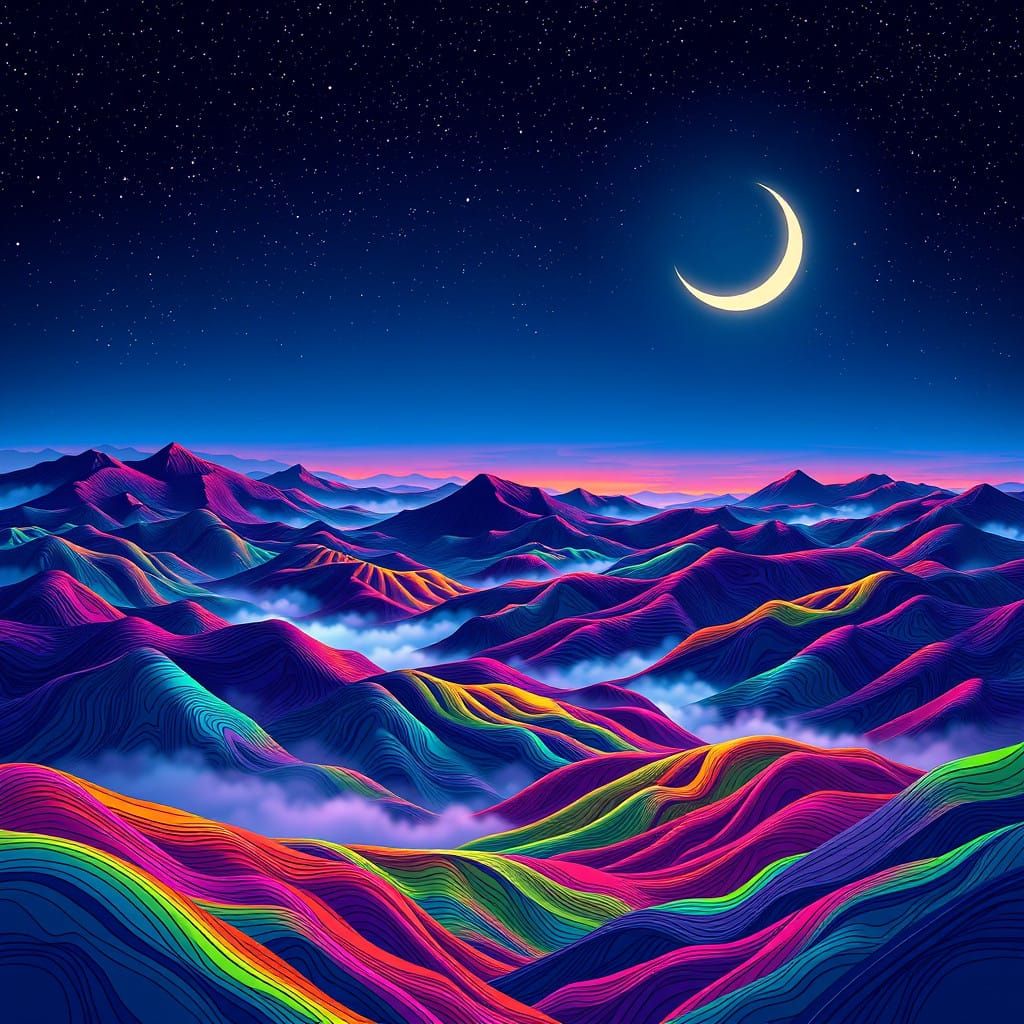 Celestial Rainbow Mountain at Night, in Escher-Inspired Futu...
