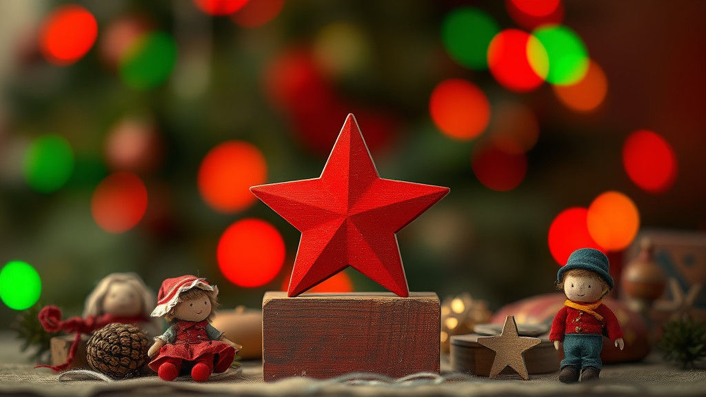 Festive Christmas Scene with Bokeh and Vintage Toys