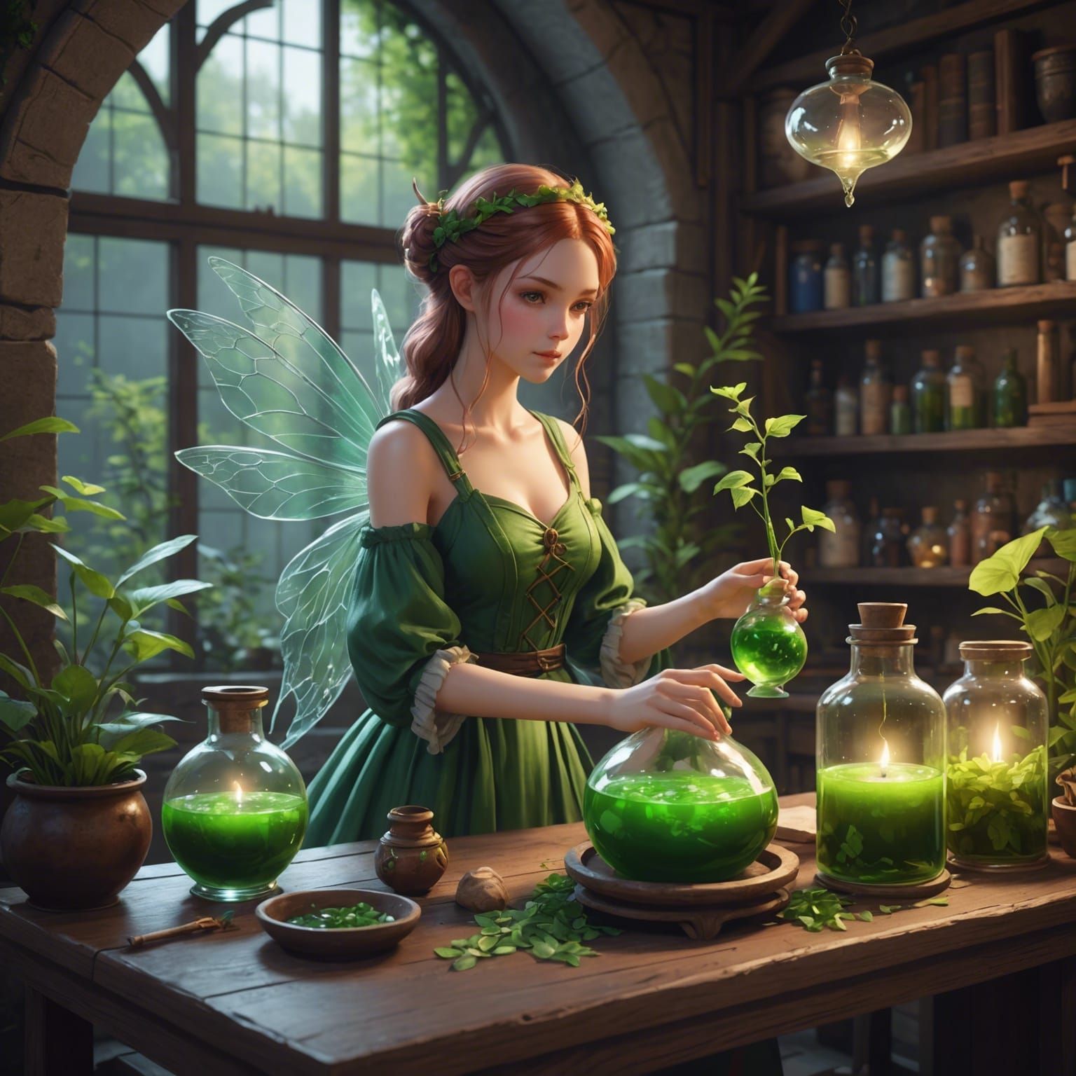 Nature Fairy Brews Potion: 3D Anime Art