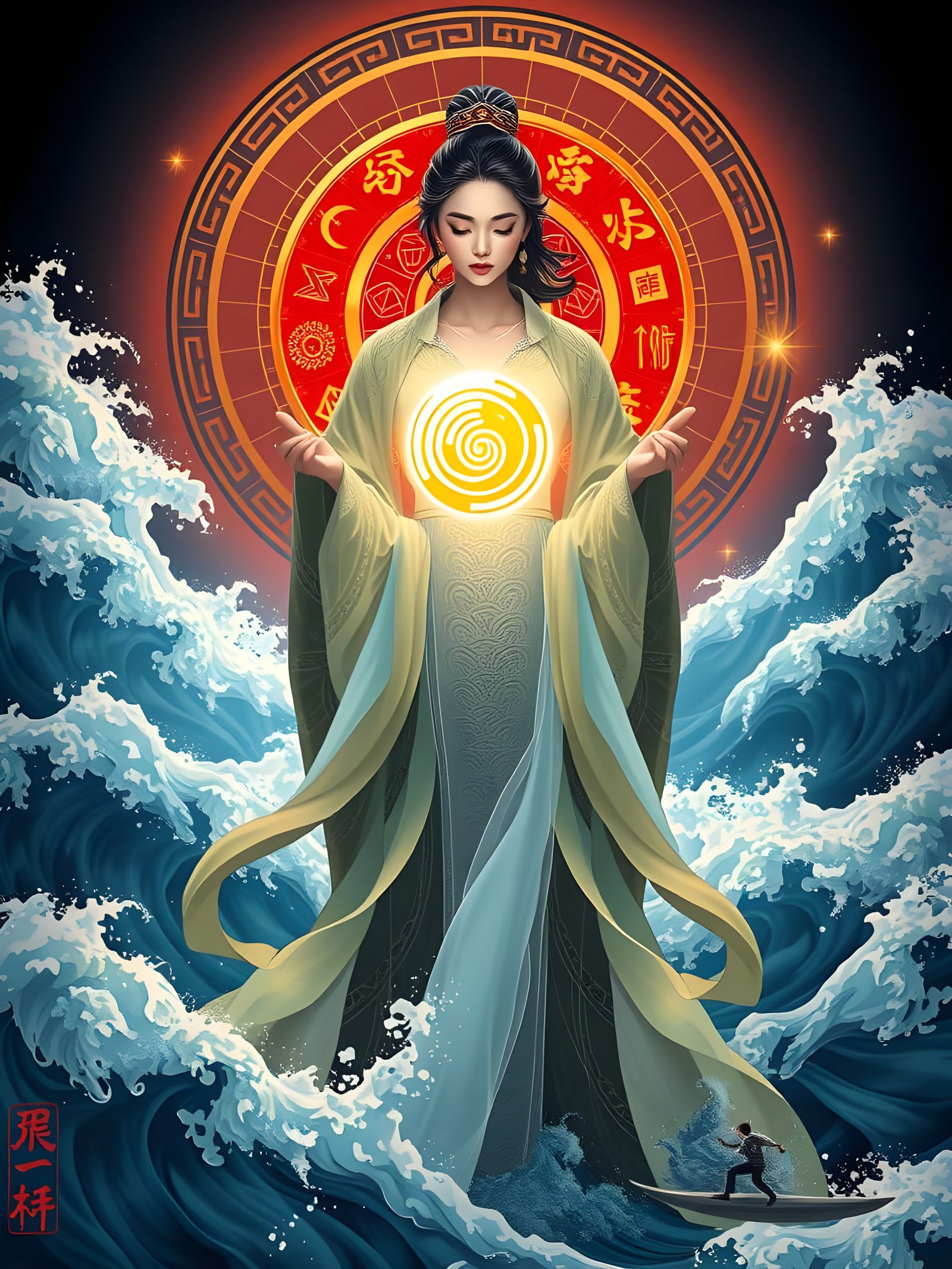 Ethereal Woman Radiating Energy in Anime Style