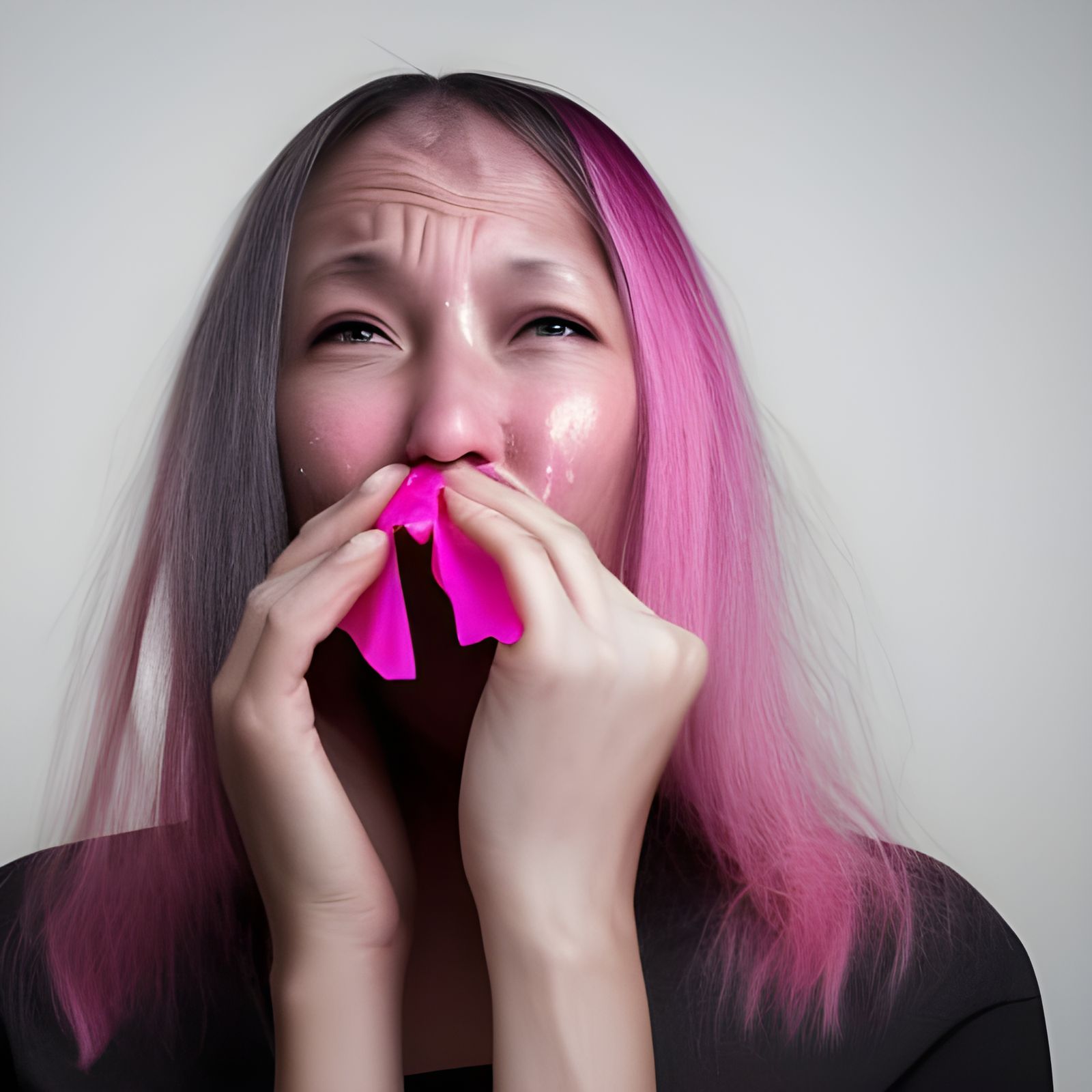 Girl with Pink and Gray Hair, Snot Dripping