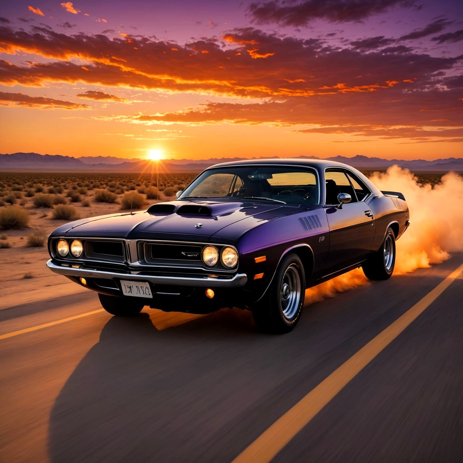 Black 1970 Plymouth Barracuda Speeds Through Desert