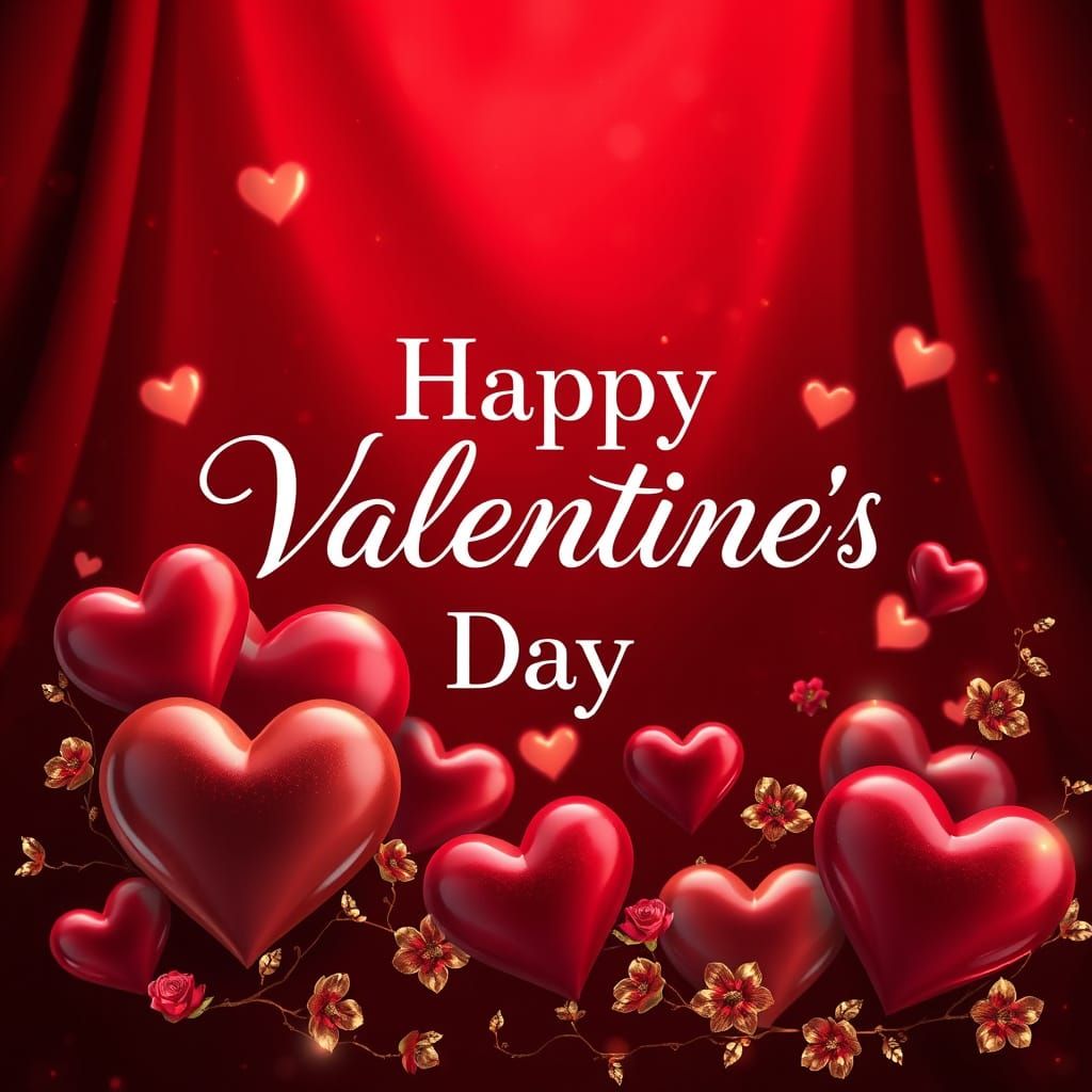 Luxurious Valentine's Day Illustration with 3D Hearts and Go...