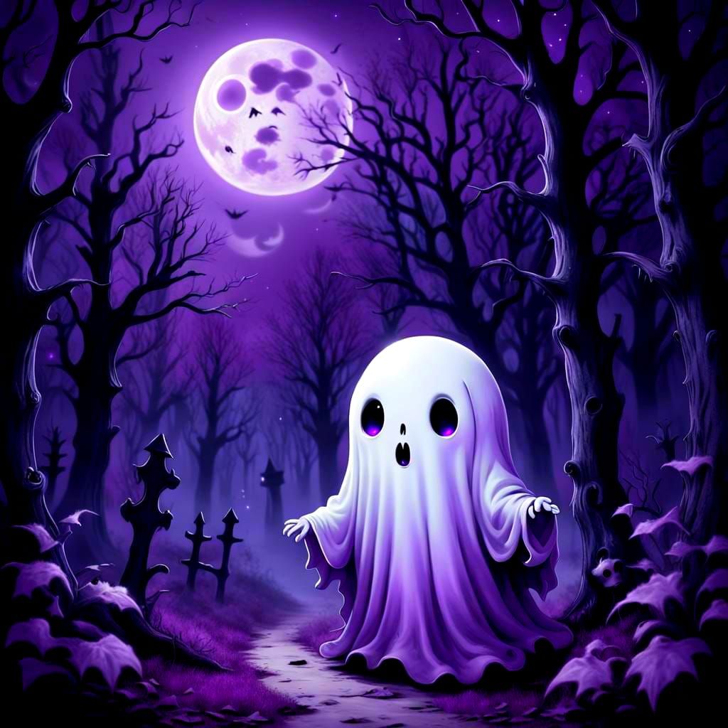 Mystical Ghost in Gothic Forest at Midnight