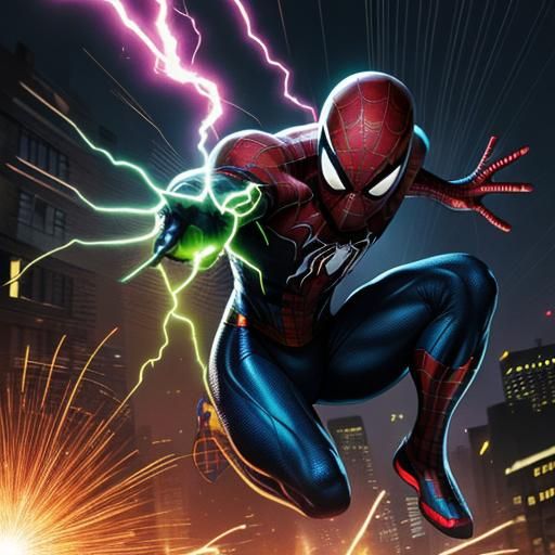 Spider-Man Shocked by Green Lightning, Comic Book Style