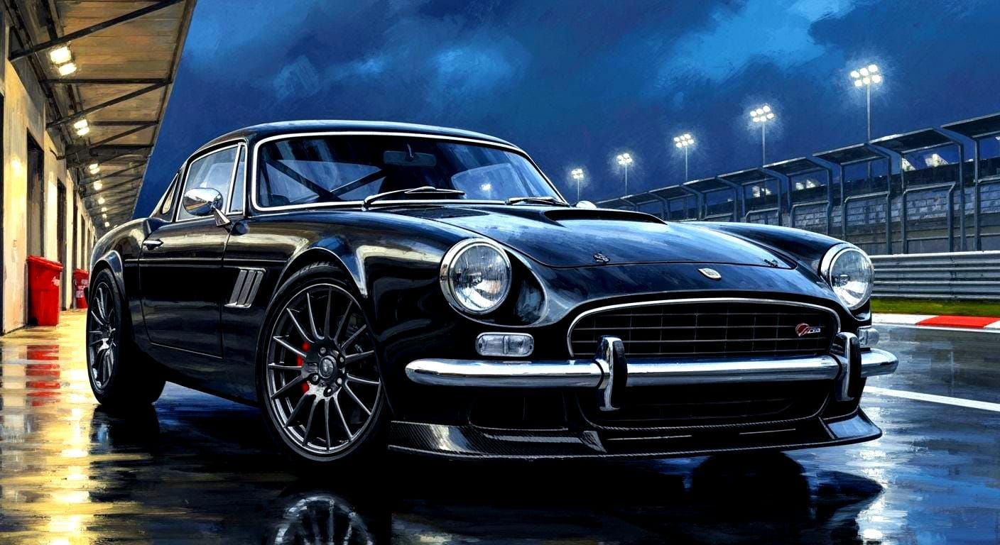 Retromodern Sports Car in Nürburgring Pit Lane