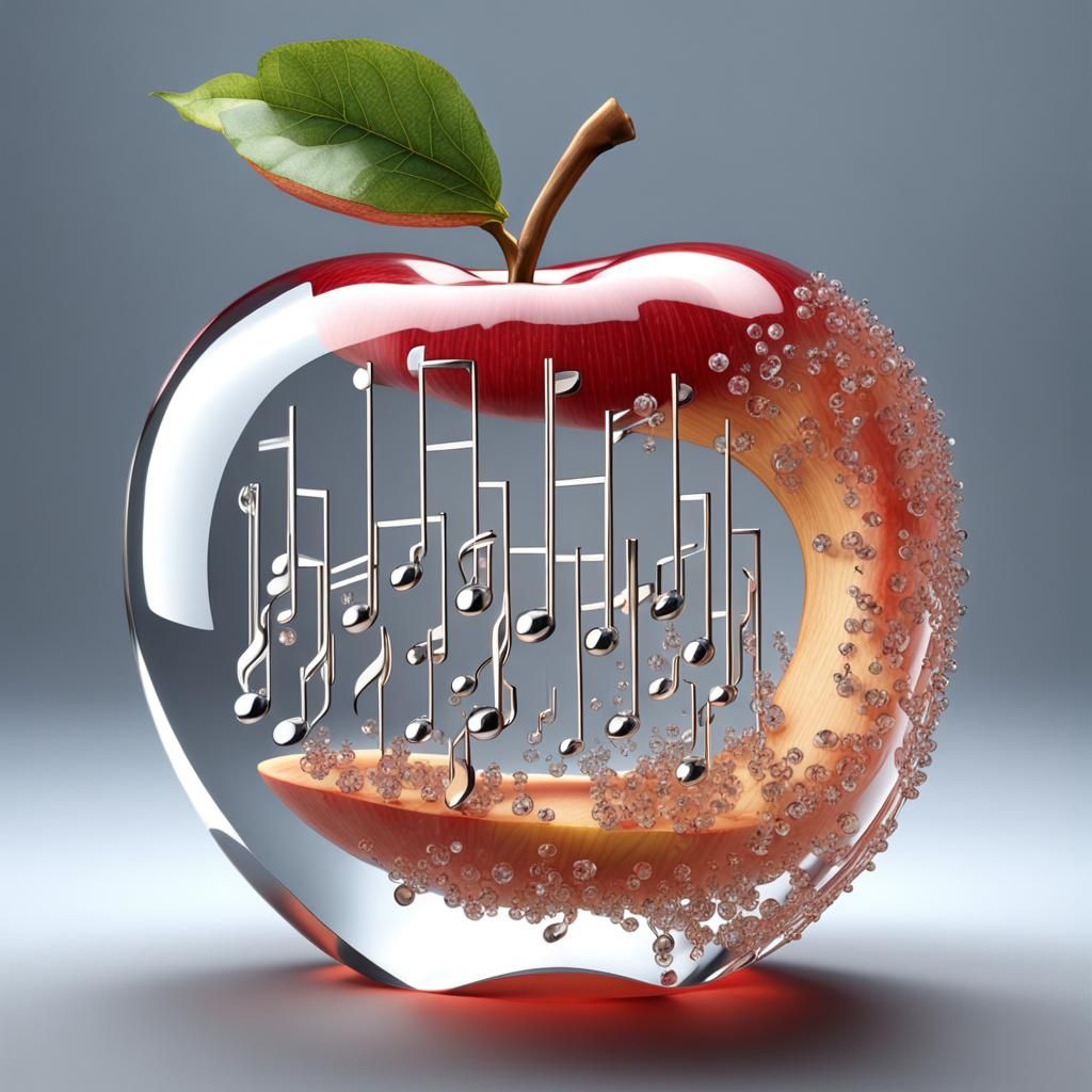 Crystal Apple Filled with Musical Instruments