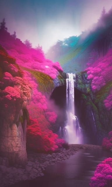 Epic Waterfall Mountain in a Hyperdetailed Fantasy Landscape