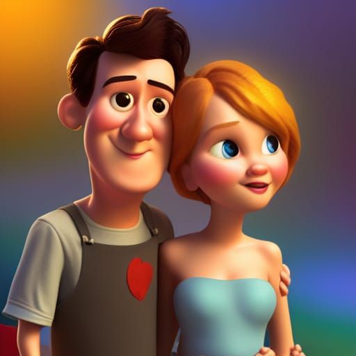 Romantic Couple in 3D Animated Style