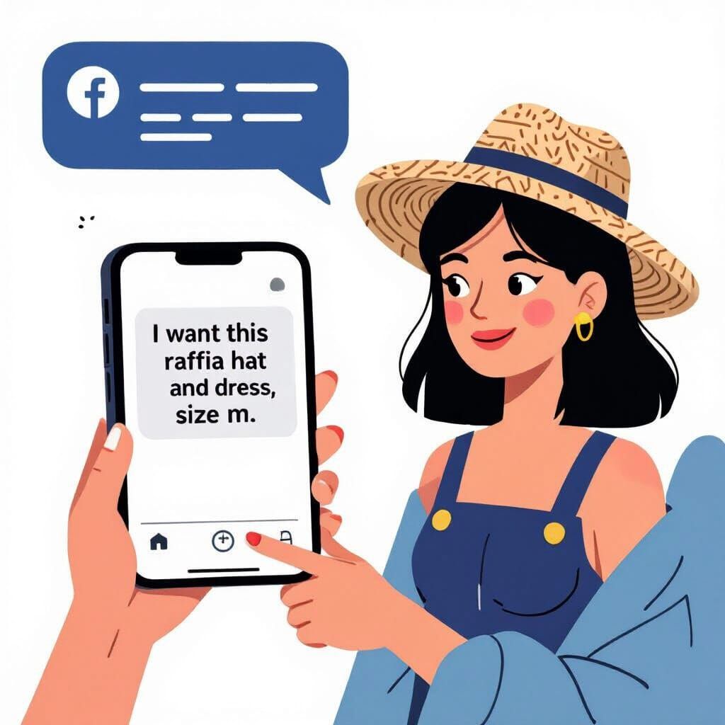 Flat Cartoon Woman Sending Facebook Message on Smartphone