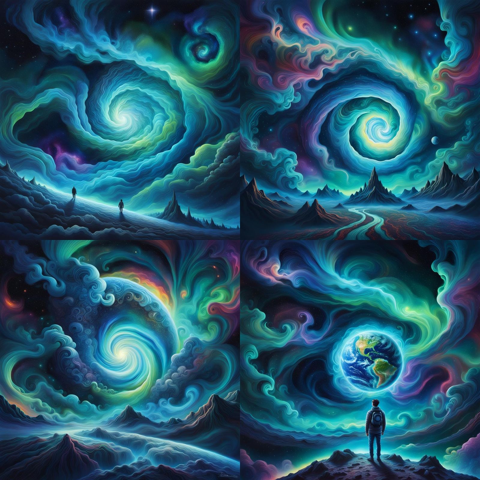 Earth Amidst Astral Clouds: A Visionary Cosmic Illustration