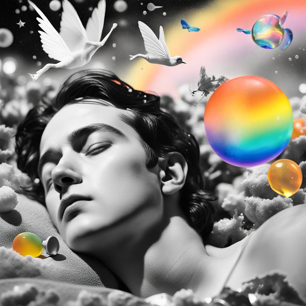 Surreal Dreamer Surrounded by Objects, Photomontage