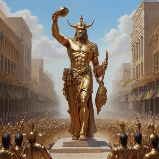 Babylonian God Marduk Statue Parade, Oil Painting