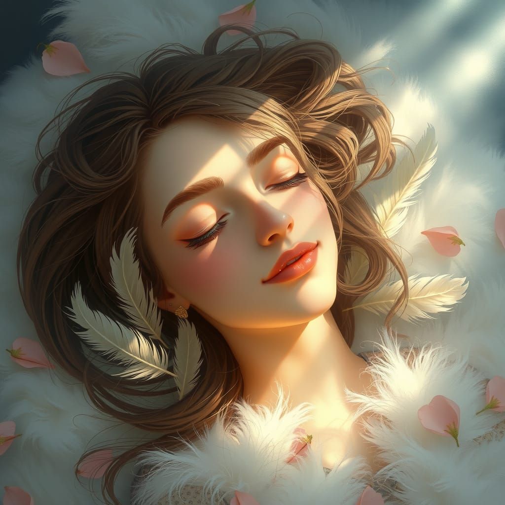 Dreamy Goddess on a Cloudy Oasis in Soft Pastel Hues