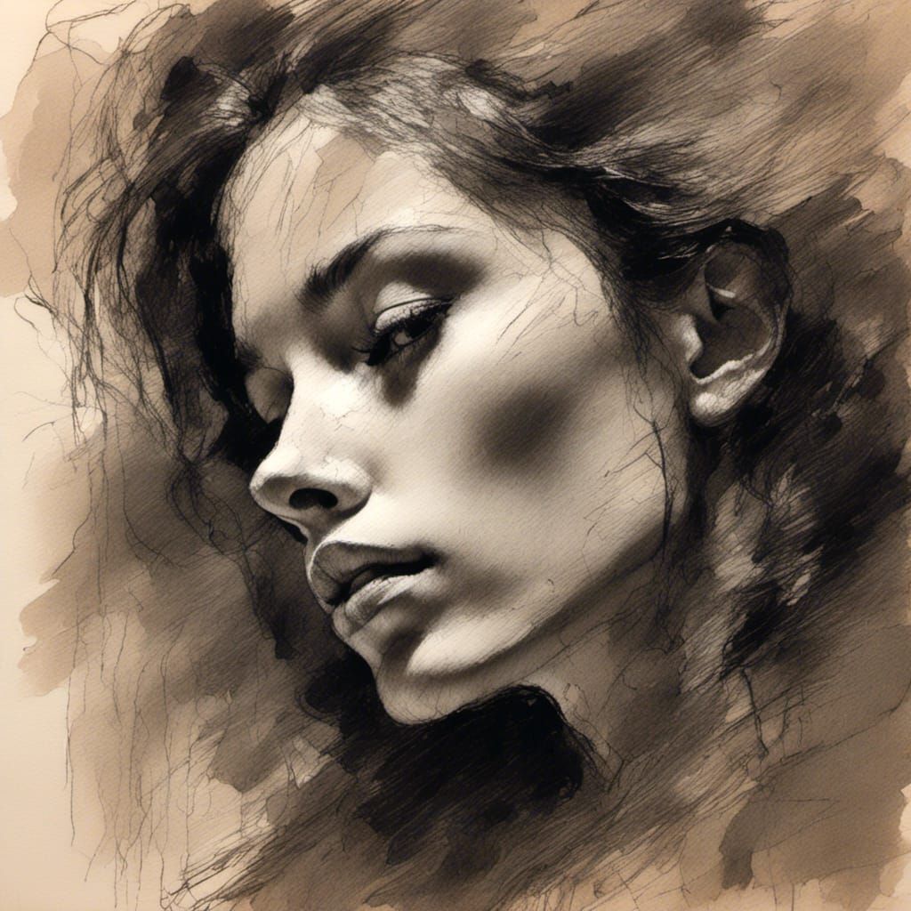 Expressive Charcoal Sketch of a Beautiful Woman