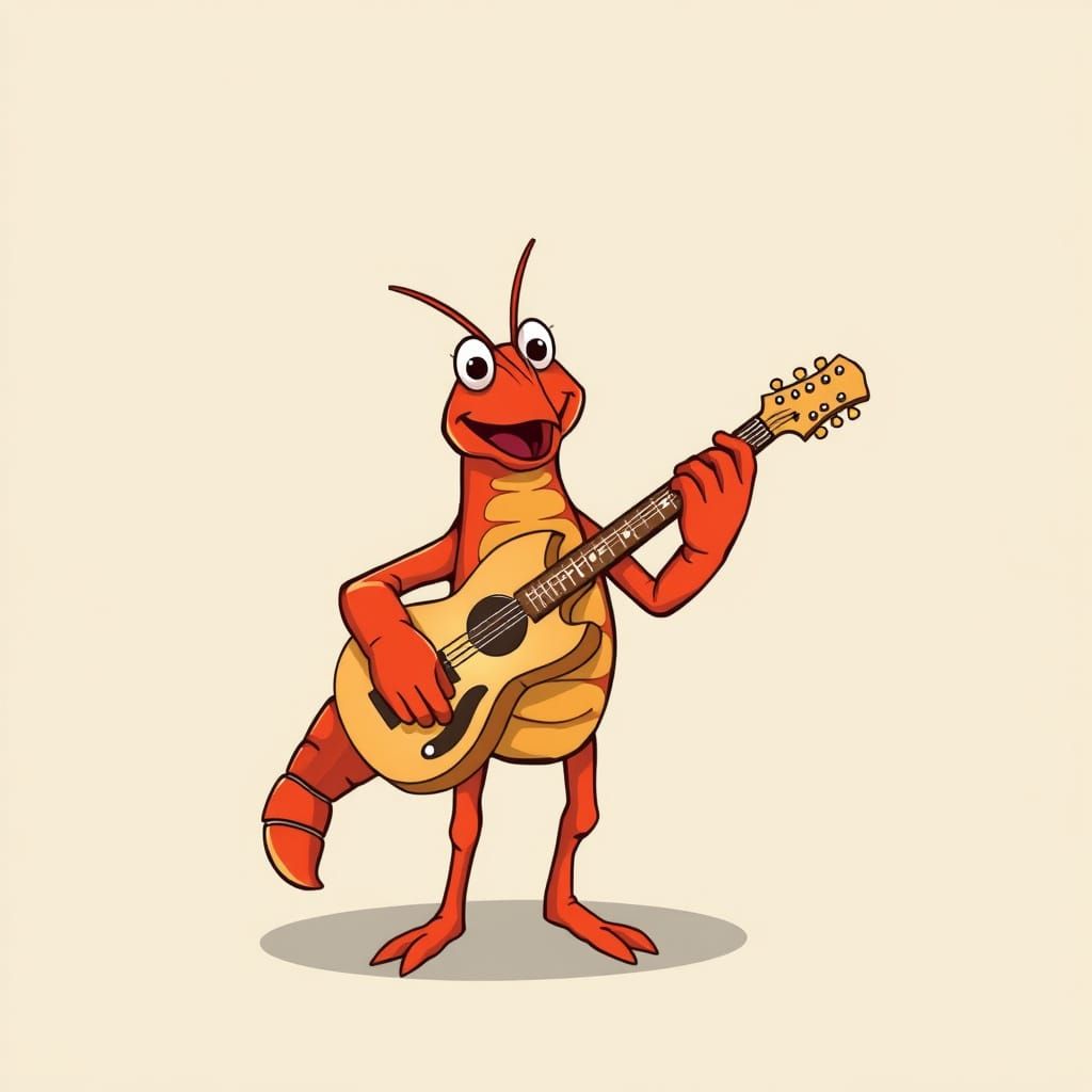Rock Lobster Plays Guitar in a Colorful Cartoon