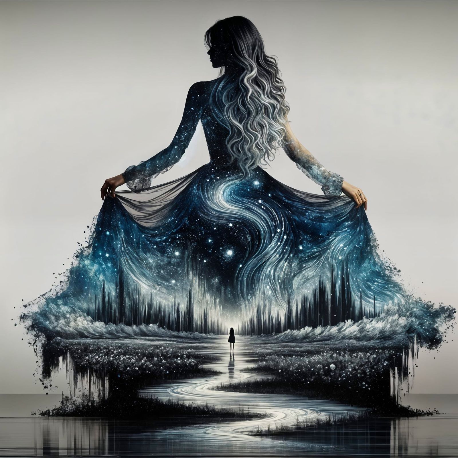 Surreal Silhouette: Imaginary Landscape Double Exposure