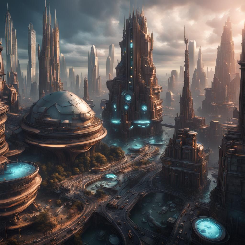 Futuristic City: Detailed Matte Painting in Deep Color