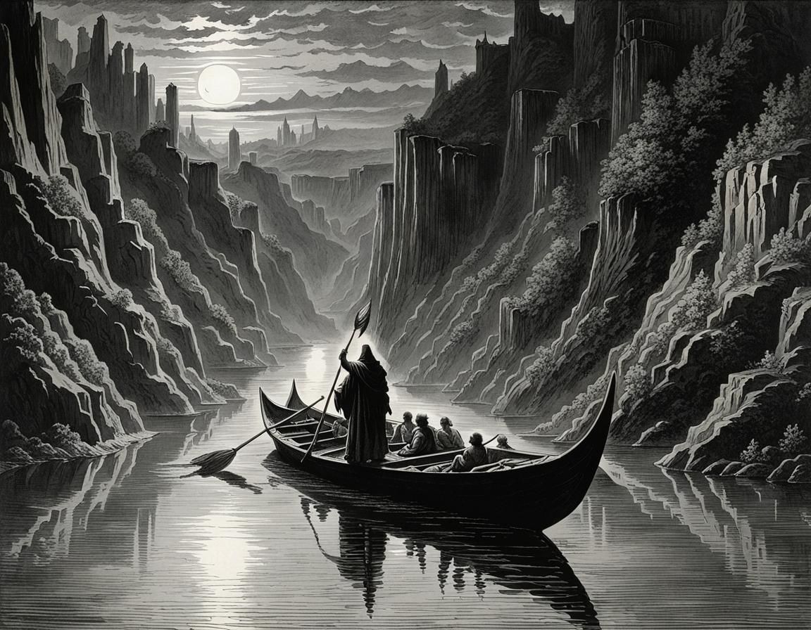 The boatman of river Styx, taking the sinner for judgement
