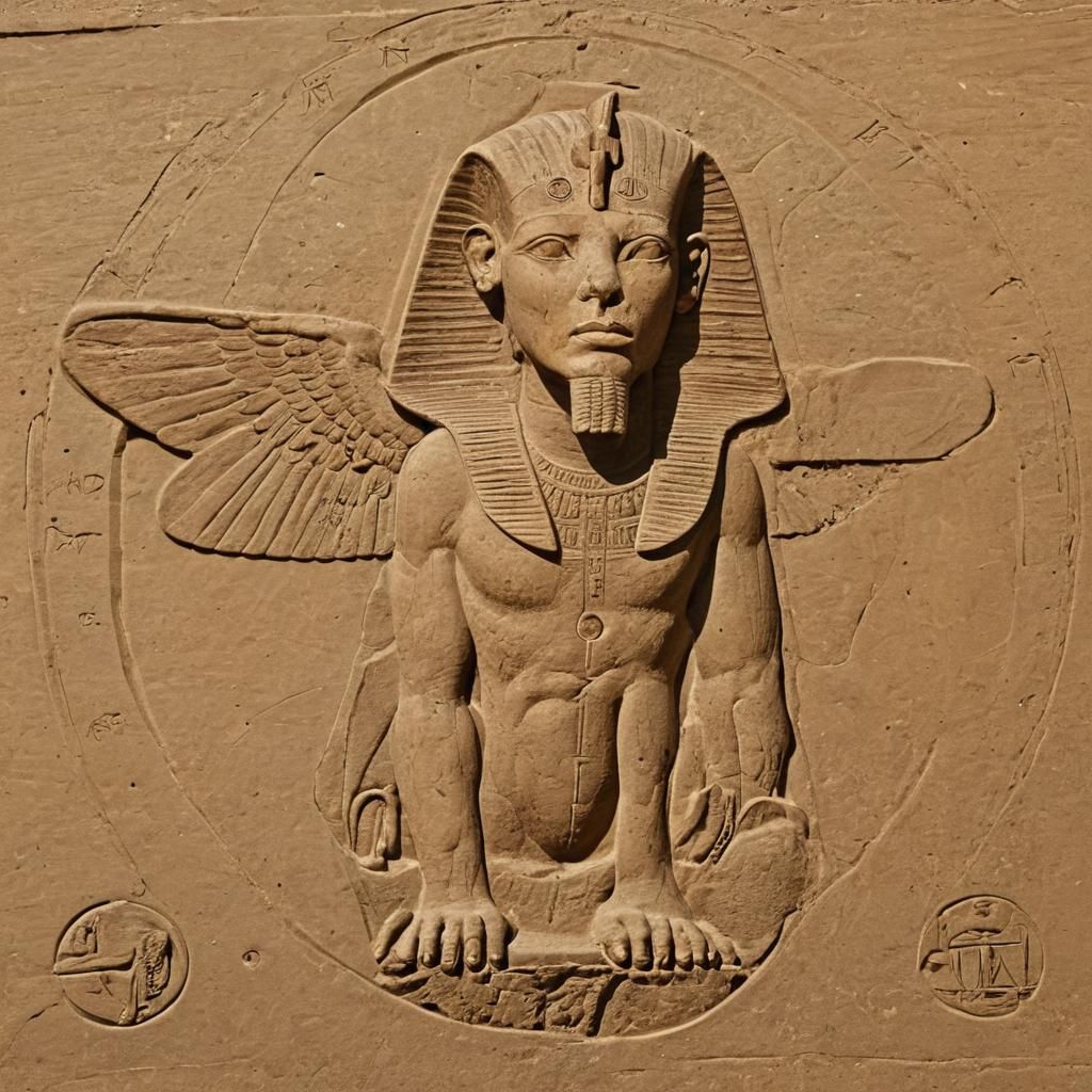 Mystical Sphinx with Scarabs and Planets