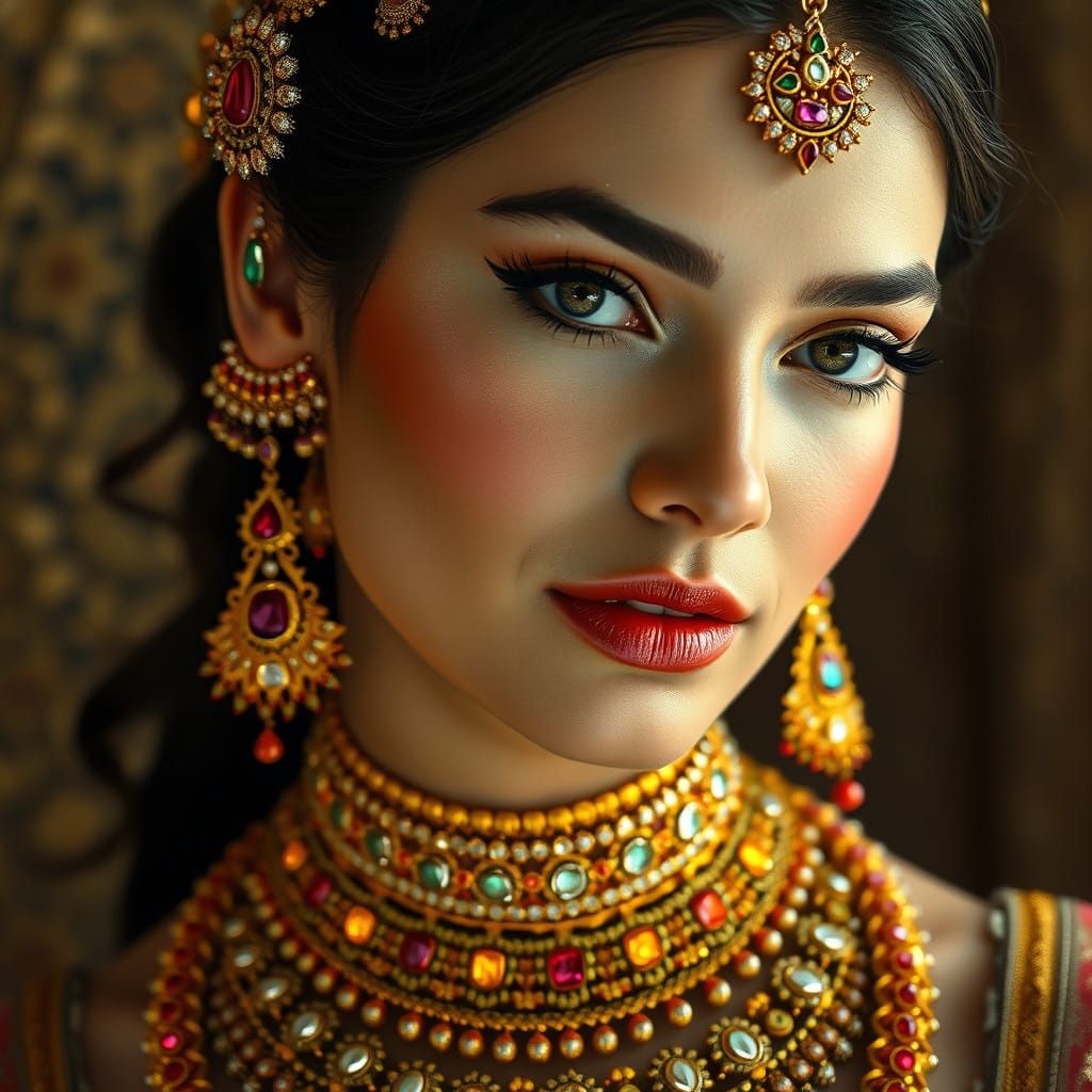 Golden Goddess with Radiant Jewel-Toned Beauty