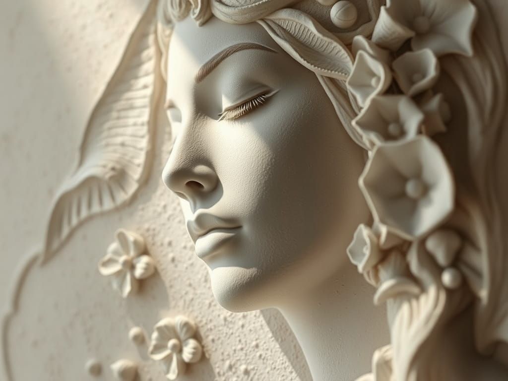 Modern Bas Relief Sculpture of a Woman's Face in Monochrome ...