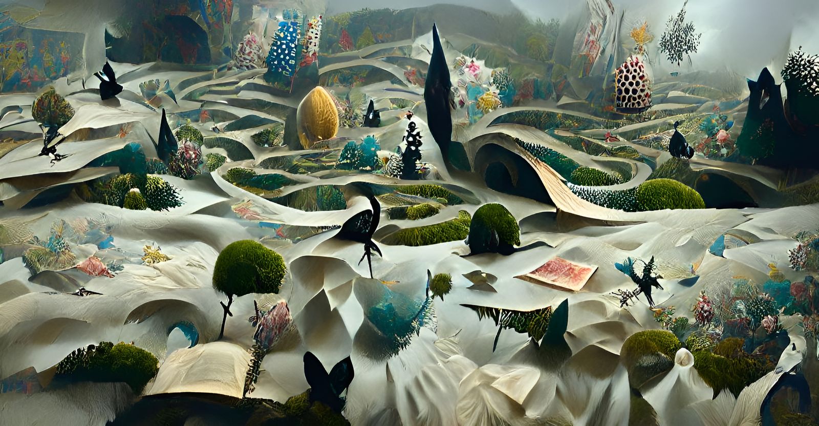 Surreal Alice in Wonderland Landscape with Origami