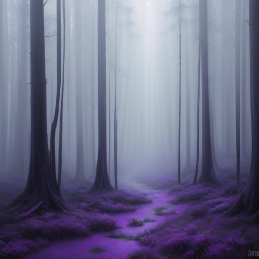 Monochromatic mauve sky and forest full of crystalline trees...