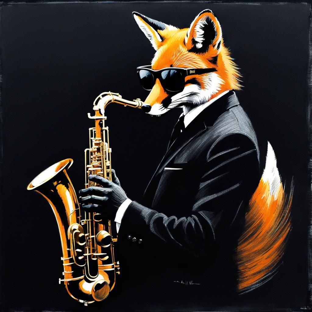Fox Saxophonist in Chalk Art Style