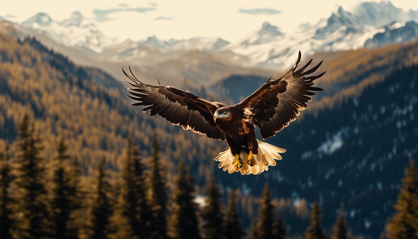 Giant Golden Eagles Soaring Over Forest