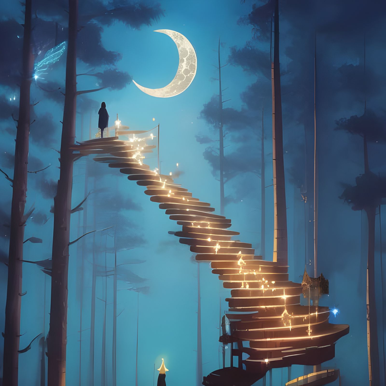 Luminous Star Staircase to the Moonlit Sky