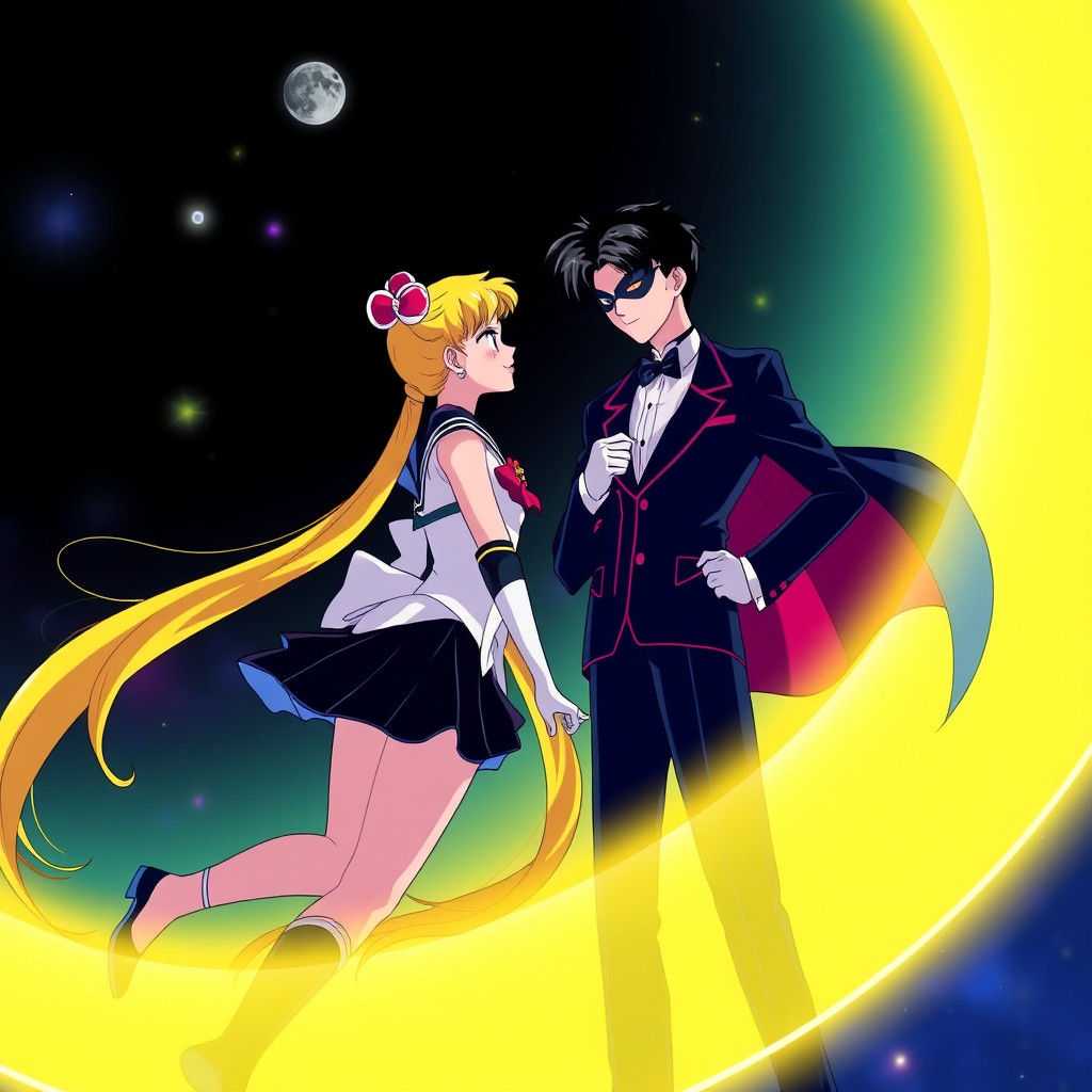 Sailor Moon and Tuxedo Mask Anime Art