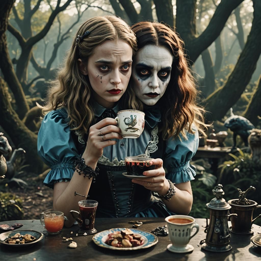 Gothic Alice Drinks Potion in Wonderland: Cinematic Still