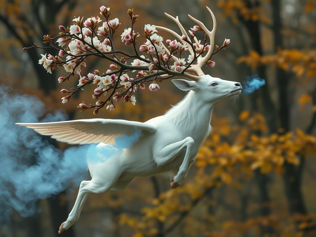 Mystical Albino Deer Creature in Autumnal Setting