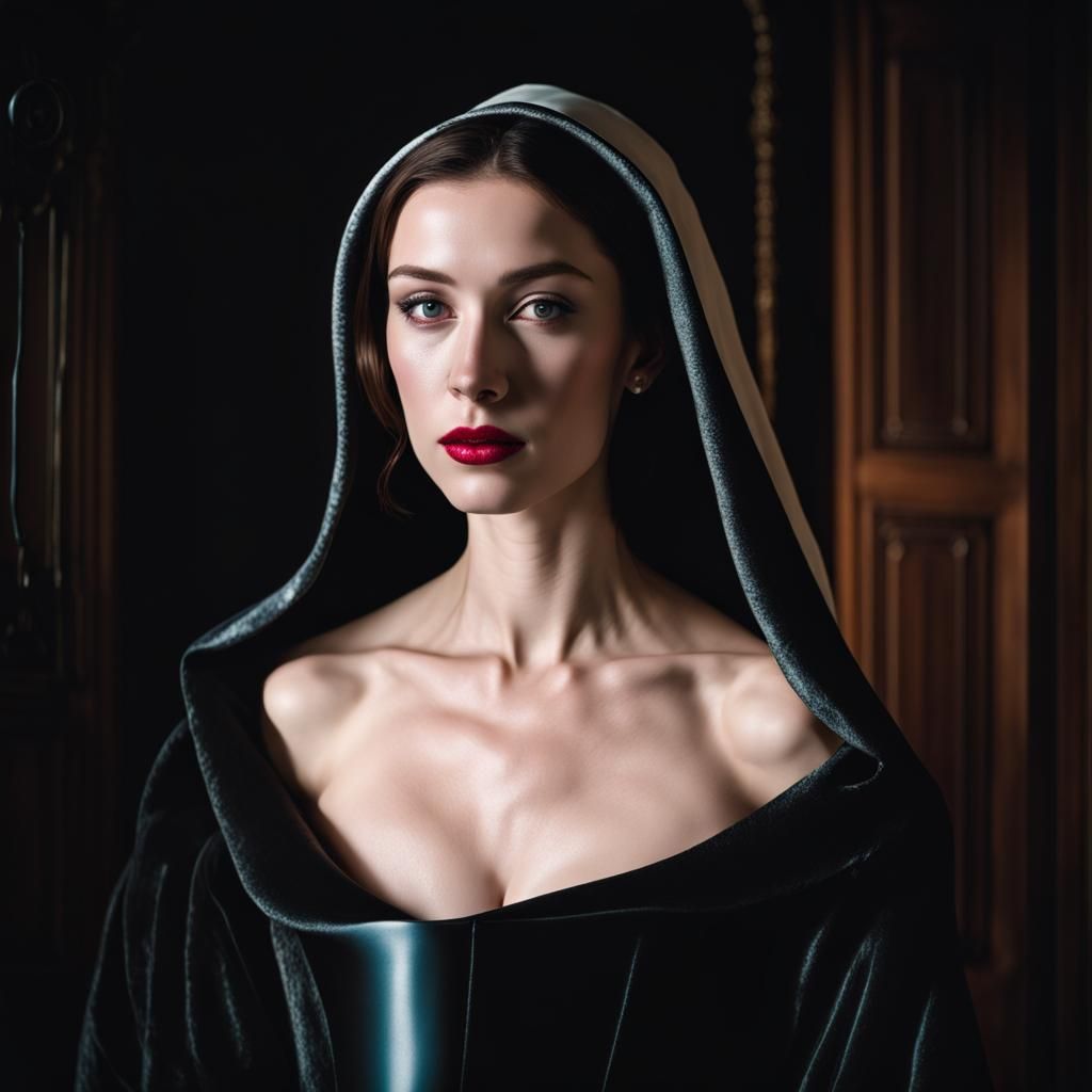 Anne Boleyn Inspired Portrait in Synthwave Neon Style