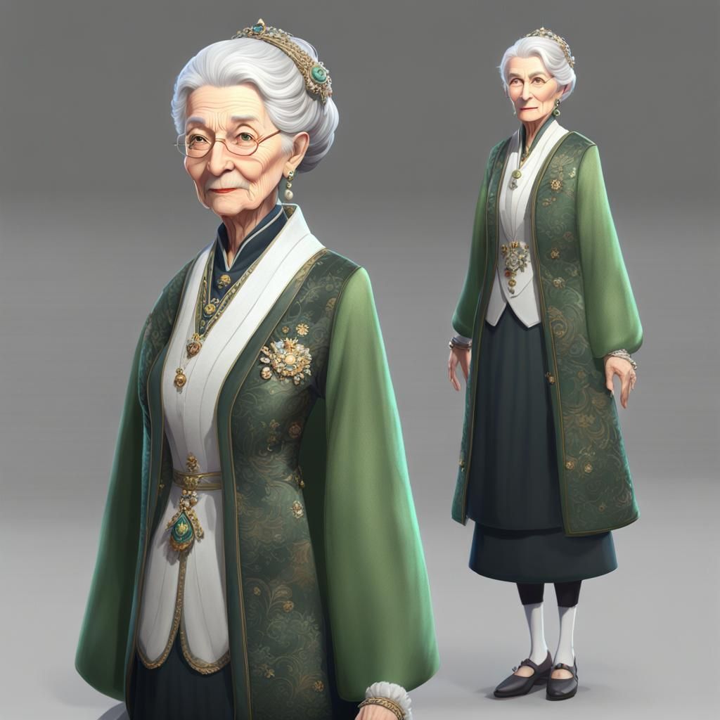 Elegant Elderly Woman in 3D Anime Art Style