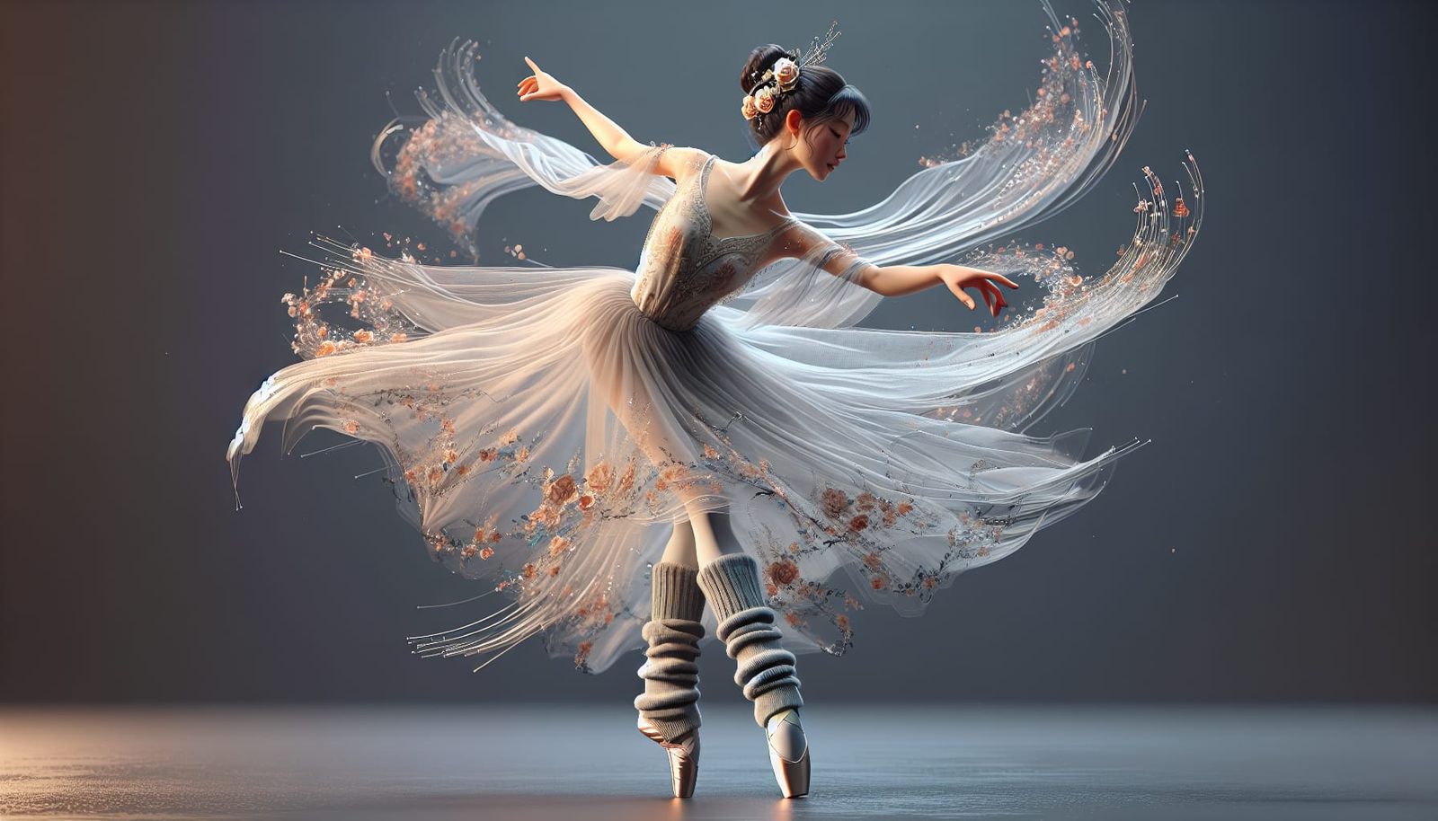 Ballerina in Legwarmers: Ethereal Anime-Inspired 3D Render