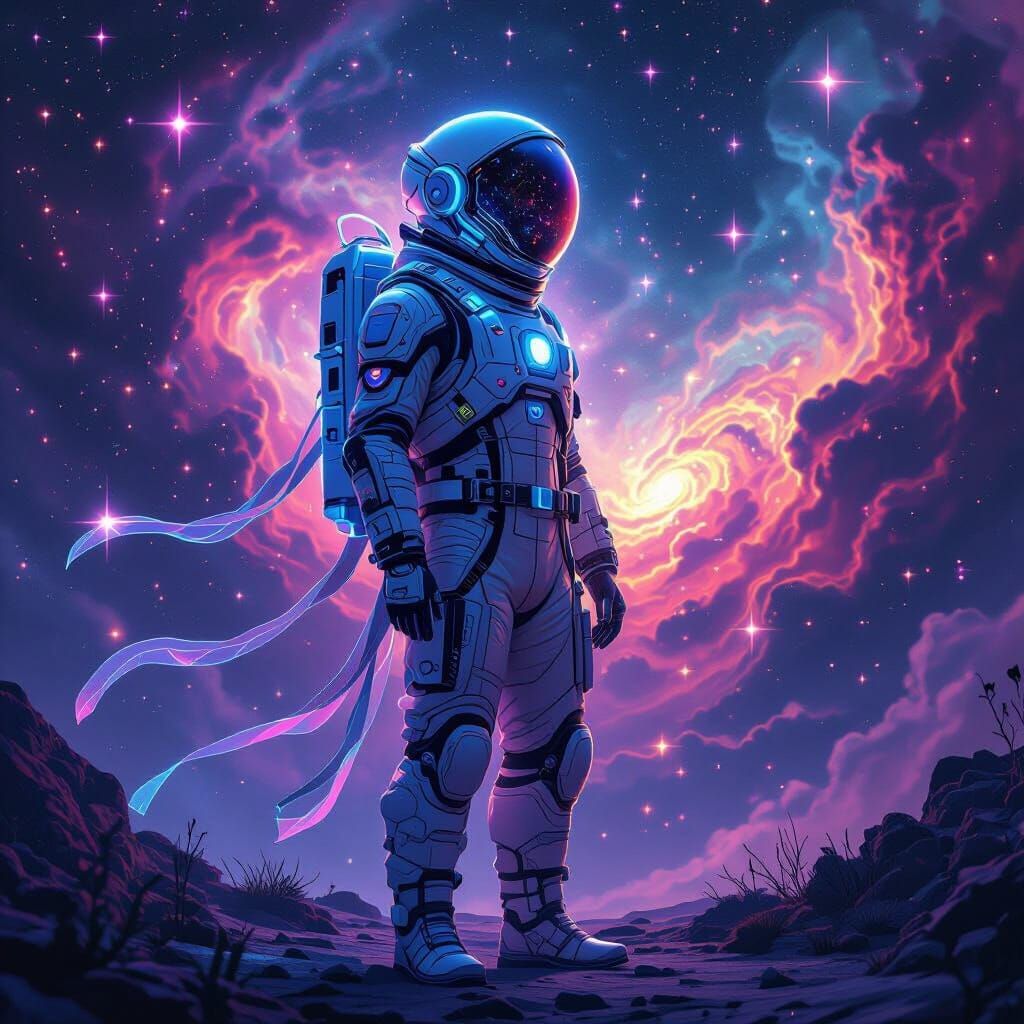 Cosmic Traveler Before Nebula, Futuristic Art