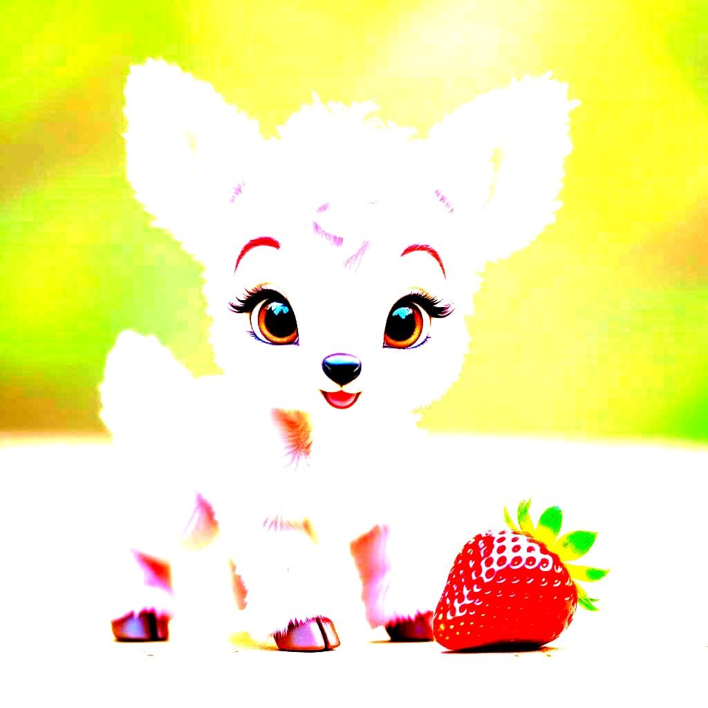 Pink Bambi with Strawberry: AI-Generated Surrealism