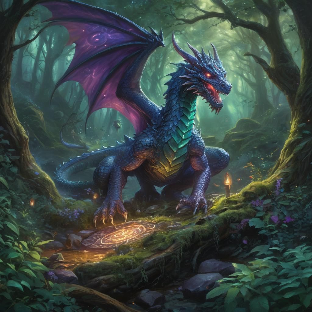 Majestic Dragon in Mystical Forest Concept Art